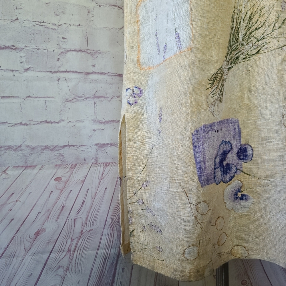Vintage Sweet Jessie Yellow Botanical Print 100% Linen Tank Maxi Dress Medium - Picture 9 of 10